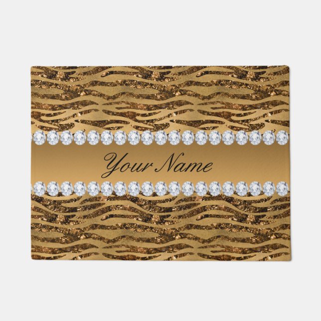 Bronze Gold Faux Foil Zebra Stripes Deurmat (Voorkant)