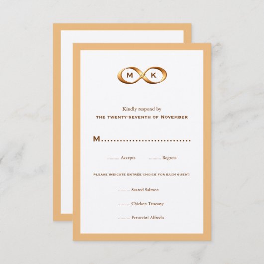 Bronze Gold Infinity Hand Clasp Wedding RSVP-kaart RSVP Kaartje (Voorkant / Achterkant)