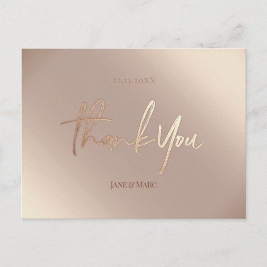 Bronze Mariage Merci Cartes Élégant Script (Devant)