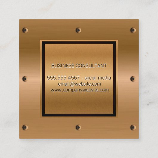 Bronze Metallic and Rivets | Industriële industrie Vierkante Visitekaartje (Achterkant)