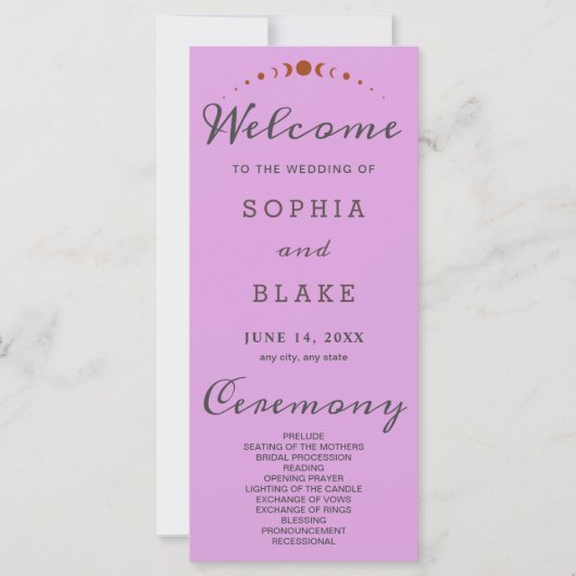 Bronze Moon Phases Plum Purple Wedding Programme (Devant)