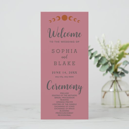 Bronze Moon Phases Rose Gold Wedding Programme (Debout devant)
