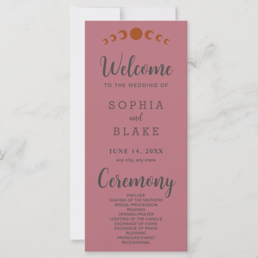 Bronze Moon Phases Rose Gold Wedding Programme (Devant)