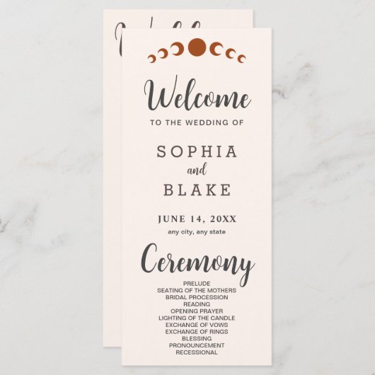 Bronze Moon Phases Seashell Wedding Programme (Devant / Derrière)