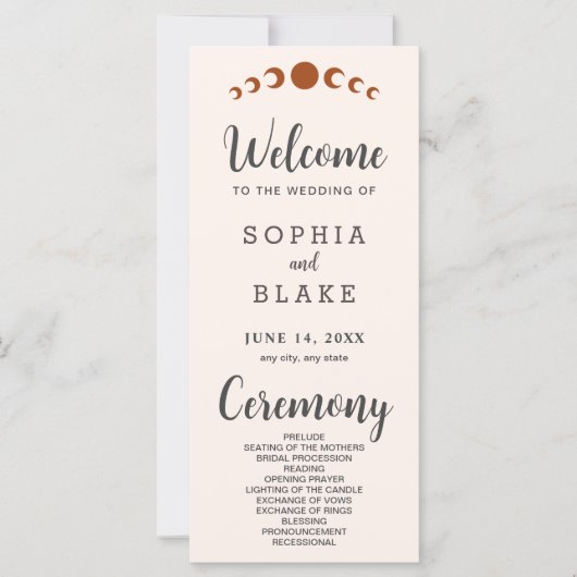 Bronze Moon Phases Seashell Wedding Programme (Devant)