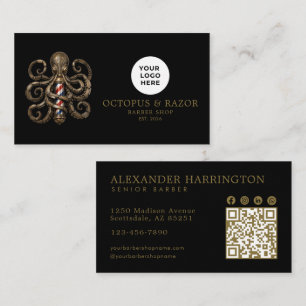 Bronze Octopus Professionele Kapper Qr Code Visitekaartje