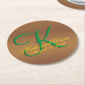 Bronze Pecan 3d Monogram Ronde Kartonnen Onderzetter (Gebogen)