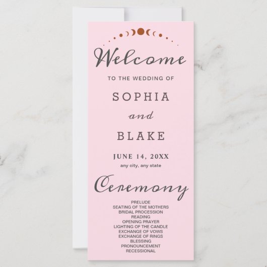 Bronze Phases Lune Soft Pink Wedding Programme (Devant)