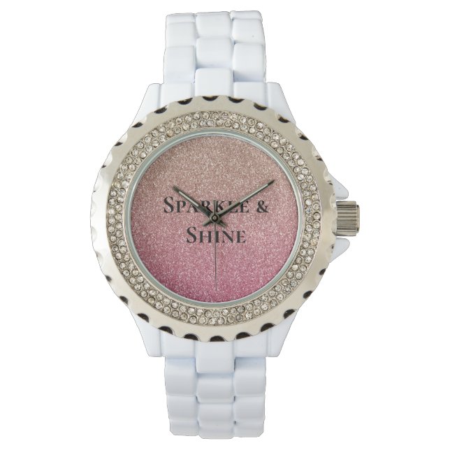 Bronze Pink Faux Glitter Horloge (Voorkant)