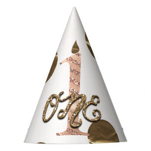 Bronze Polka Dots Roos Gold ONE 1 1e verjaardag Feesthoedjes