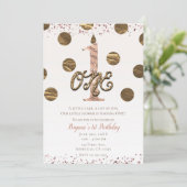 Bronze Polka Dots Roos Gold ONE 1 1e verjaardag Kaart (Staand voorkant)