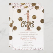 Bronze Polka Dots Roos Gold ONE 1 1e verjaardag Kaart (Voorkant / Achterkant)