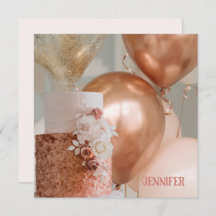 Bronze & roze Ballonnen Bewerkbare Verjaardagstaar Kaart
