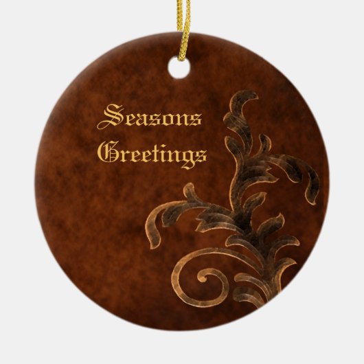 Bronze Scroll Leaf Holiday kerstversiering Keramisch Ornament (Voorkant)