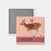 Bronze Vintage Fawn & Papillons Damask Magnet (Recto/Verso)