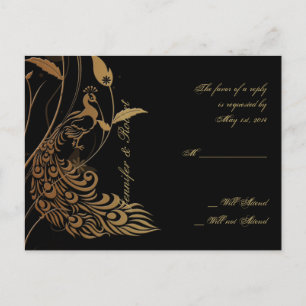 Bronzen Art Deco Pauw en Bloemen RSVP Briefkaart