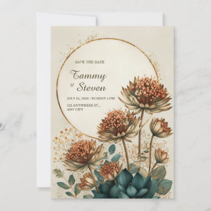 Bronzen Astrantia Teal Botanische Trouwbloemen Kaart