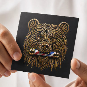 Bronzen Beer Razor Kapperszaak Logo Kapper Vierkante Visitekaartje