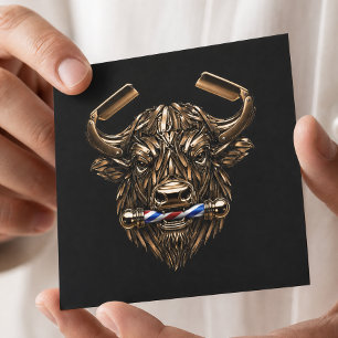 Bronzen Buffalo Scheermes Kapperszaak Logo Kapper Vierkante Visitekaartje