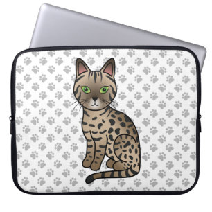 Bronzen Egyptische Mau Lieve Cartoonkat Illustrati Laptop Sleeve