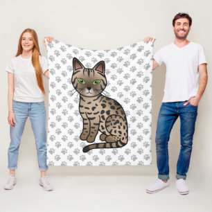 Bronzen Egyptische Mau Schattige Cartoonkat & Poot Fleece Deken