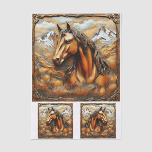 Bronzen Embossed Mountain Horse EK7L Decoupage Tissuepapier (Voorkant)