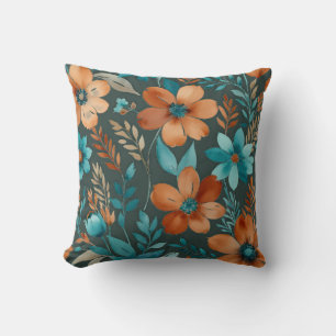 Bronzen en blauwgroen bloemen kussen