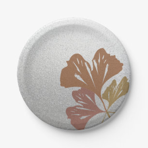 Bronzen Ginkgo bladeren op zilveren effect patroon Papieren Bordje