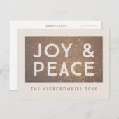 Bronzen Glitter Joy & Peace Kerstgroet Briefkaart (Voorkant / Achterkant)