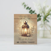 Bronzen Gloeiende Lantaarn Romantisch Rustiek Save Aankondigingskaart (Staand voorkant)