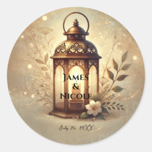 Bronzen Glowing Lantaarn Romantische Landelijke Br Ronde Sticker