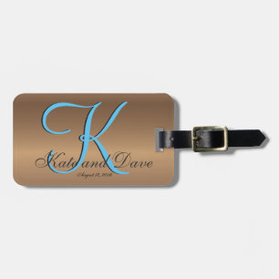 Bronzen Monogram 🔑 Stijlvolle Pecan Bagagelabel