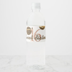 Bronzen Polka Stippen Roze Goud Sweet 16 Verjaarda Waterfles Etiket
