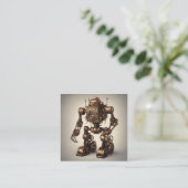 Bronzen Steampunk Robot Sculptuur Informatiekaartje (Staand voorkant)