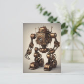 Bronzen Steampunk Robotsculptuur Briefkaart (Staand voorkant)
