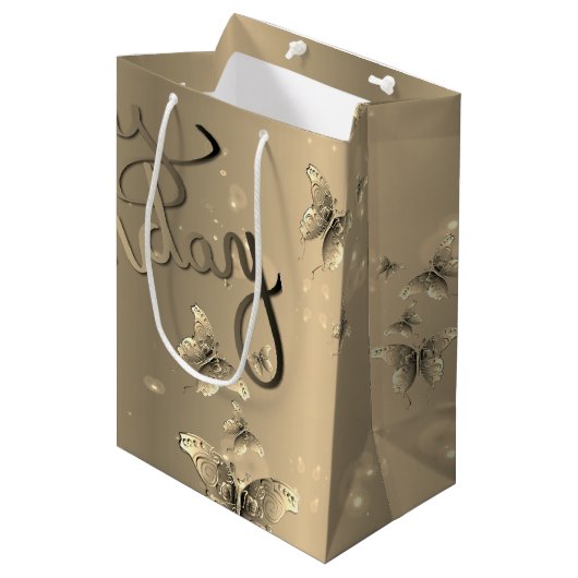 Bronzy "Happy Birthday" 3D Butterflies Medium Cadeauzakje (Voorkant Gekanteld)