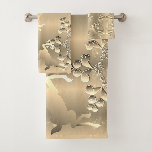 Bronzy Holiday Reindeer Snowflakes Bad Handdoek (Insitu)