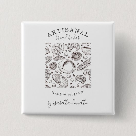Brood Baker Baker Vierkante Button 5,1 Cm (Voorkant)
