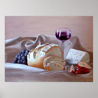 Brood en kaas met Merlot Poster