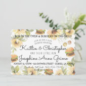 Brood in de oven en hamburgers op de grill kaart (Staand voorkant)