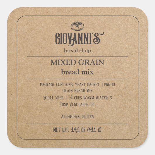 Brood Label Bruin Kraft Paper Bakkerij (Voorkant)