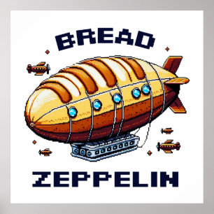 Brood Zeppelin - Pixel Art Airship Retro Design Poster