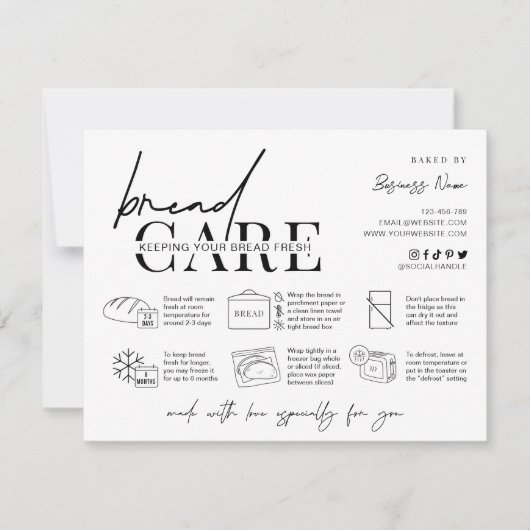 Broodbrood Minimalistische Baker Care Instructions Bedankkaart (Voorkant)