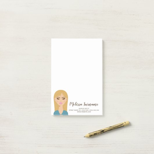 Broodhaar-meisje met Makeup-makreel Post-it® Notes (Op bureau)