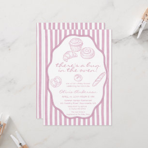 Broodje in de oven lichtroze strepen Baby Shower Kaart
