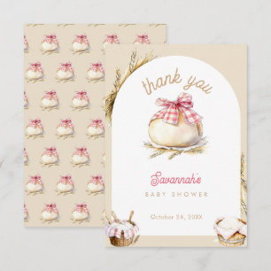 Broodje In De Oven Roze Gingham Strik Baby Shower Bedankkaart