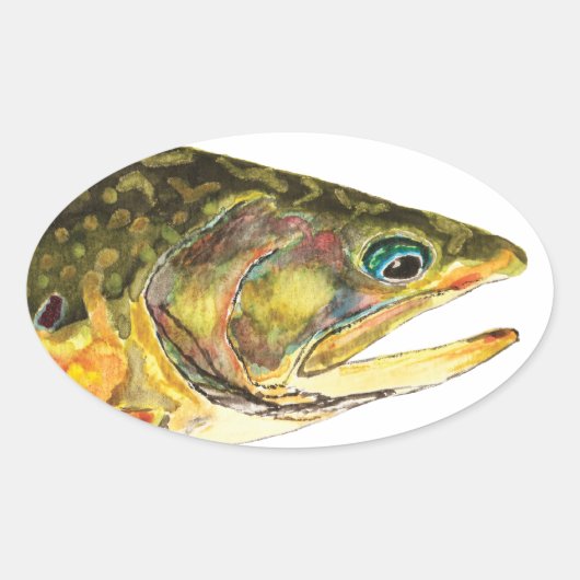 Brook Trout Fisherman Ovale Sticker (Voorkant)