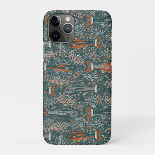 Brook Trout - Grijs, Sinaasappel, op Turqoise - NH Case-Mate iPhone Case (Achterkant)