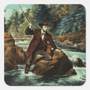 Brook Trout Vist - een angstig moment, 1862 Vierkante Sticker
