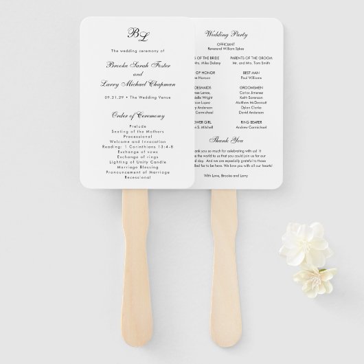 Brooke Classic Script Elegant Wedding Program Handwaaier (Voorkant en achterkant)